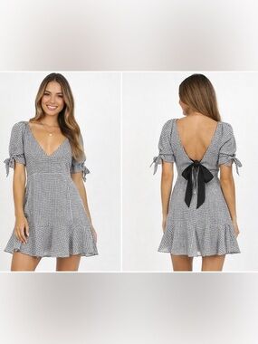 Showpo. Plaid Tie Black Mini Dress